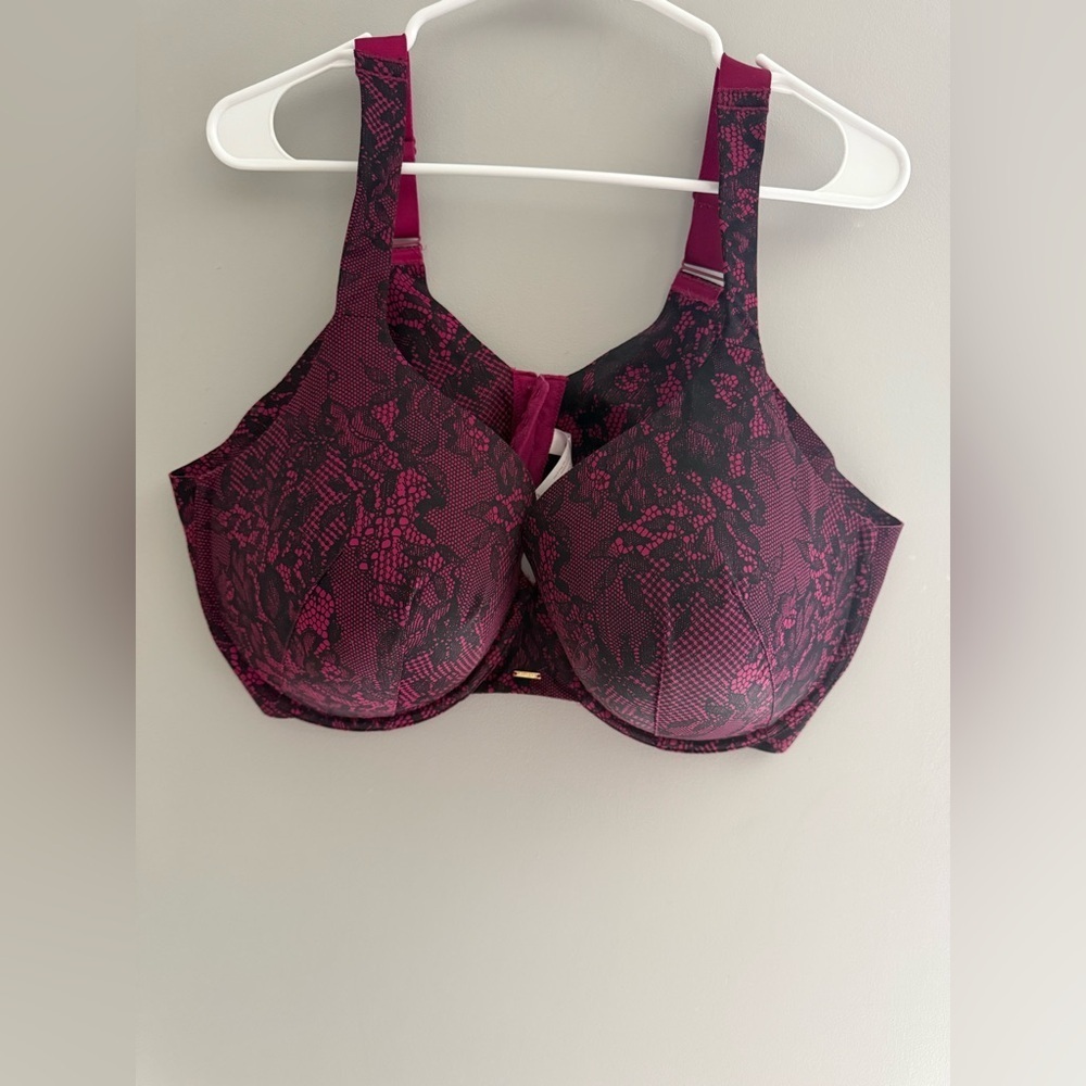 Cacique Womens Pink Lace Comfort Bliss Lightly Lined Full Coverage Bra SZ 46DDD